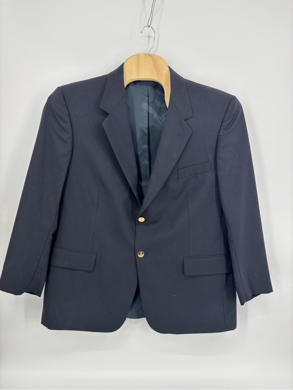 Vintage Etienne Aigner Navy Blue Wool Blazer Sport Coat Gold Buttons Men’s 46